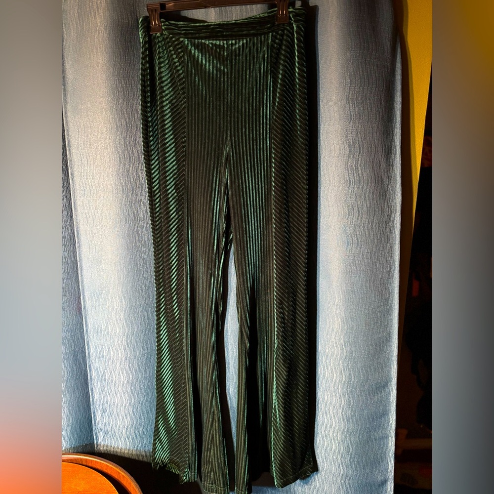 Forest Green Velvet Flare Pants